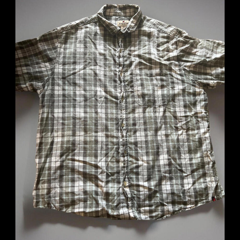 Woolrich Shirt Men’s XL Beige‎ Short Sleeve Button Up 100% Cotton Shirt